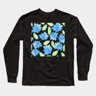 pattern with abstract watercolor blue flowers and leaves Long Sleeve T-Shirt